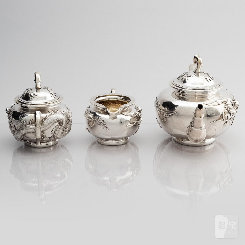 A Chinese five piece export silver tea set, - 图10